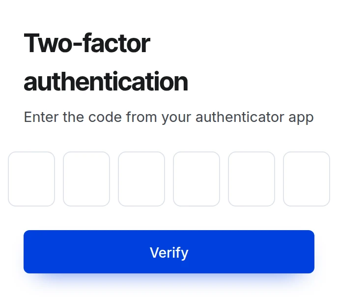 The sign-in screen asking for a six-digit two-factor authentication code.